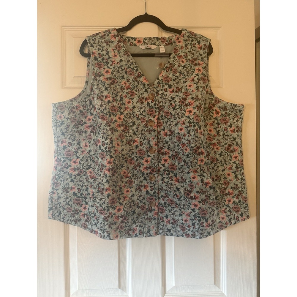 Denim & Co. Quilted Gardening Vest Blue Floral Size XL. NWT